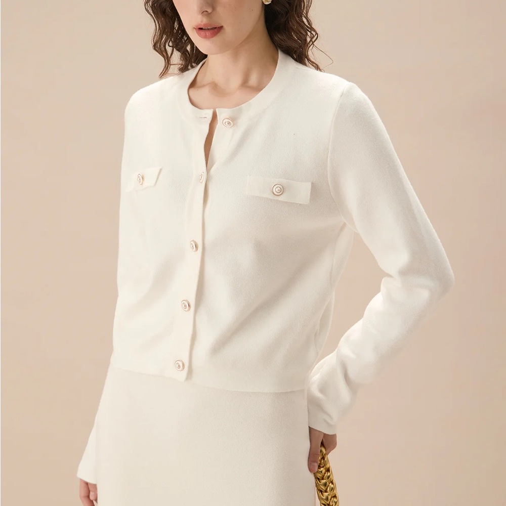 Rihoas White Single Breasted Knit Cardigan